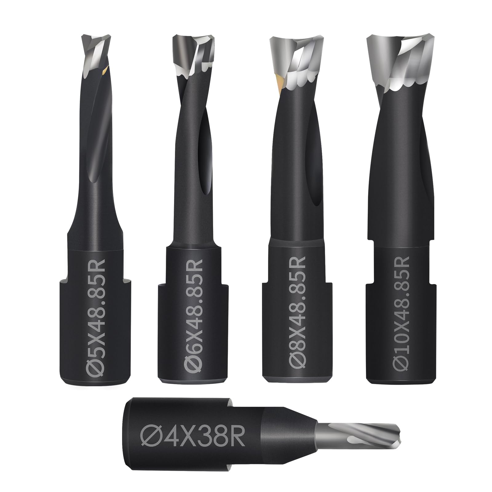 Solid Carbide Router Bits Set for Domino Joiner Machine, 5-Piece Domino Jointer Bits Kit (4mm-10mm Cutting Diameters), Black PTFE Coated Cutting Tools for Woodworking & Joinery