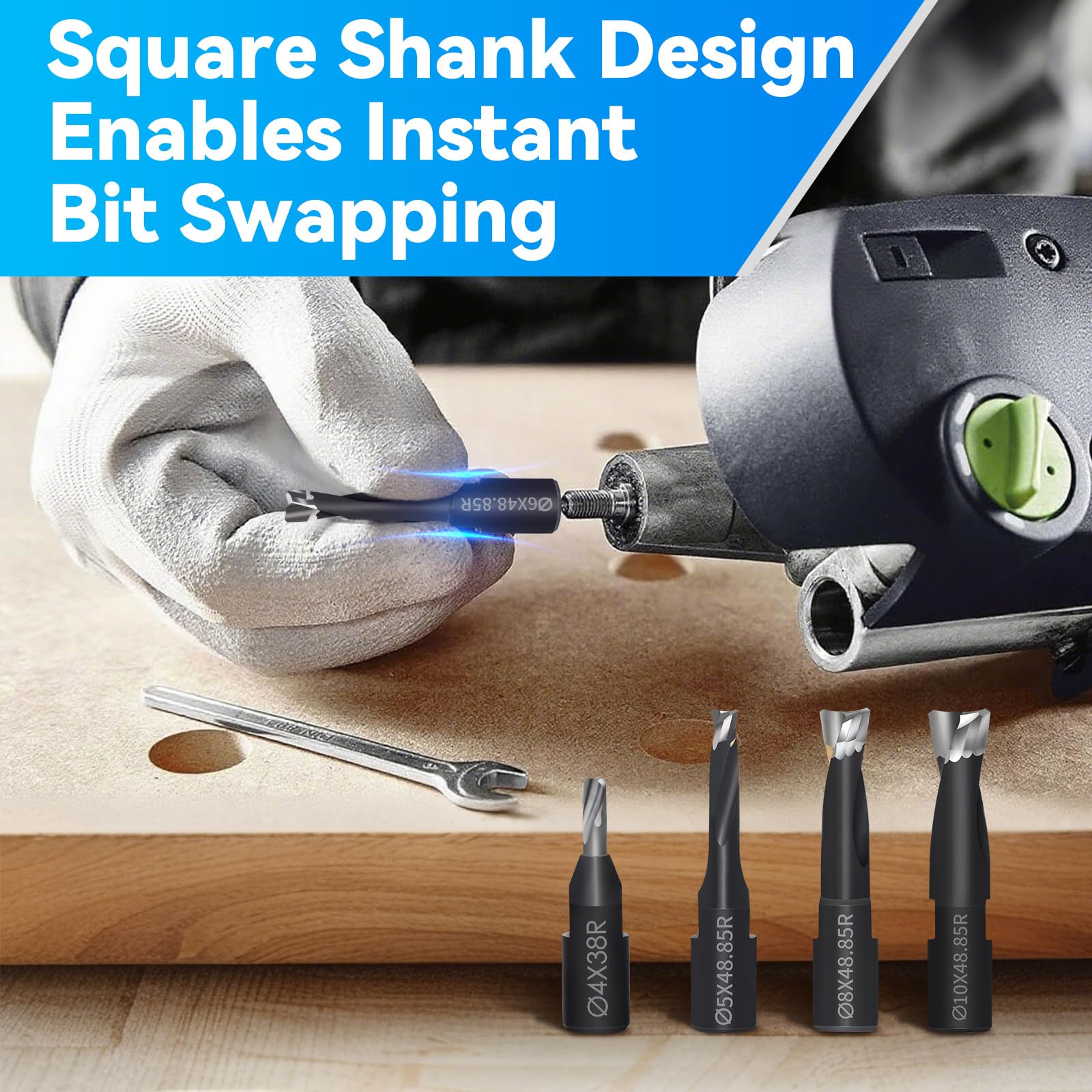 Solid Carbide Router Bits Set for Domino Joiner Machine, 5-Piece Domino Jointer Bits Kit (4mm-10mm Cutting Diameters), Black PTFE Coated Cutting Tools for Woodworking & Joinery